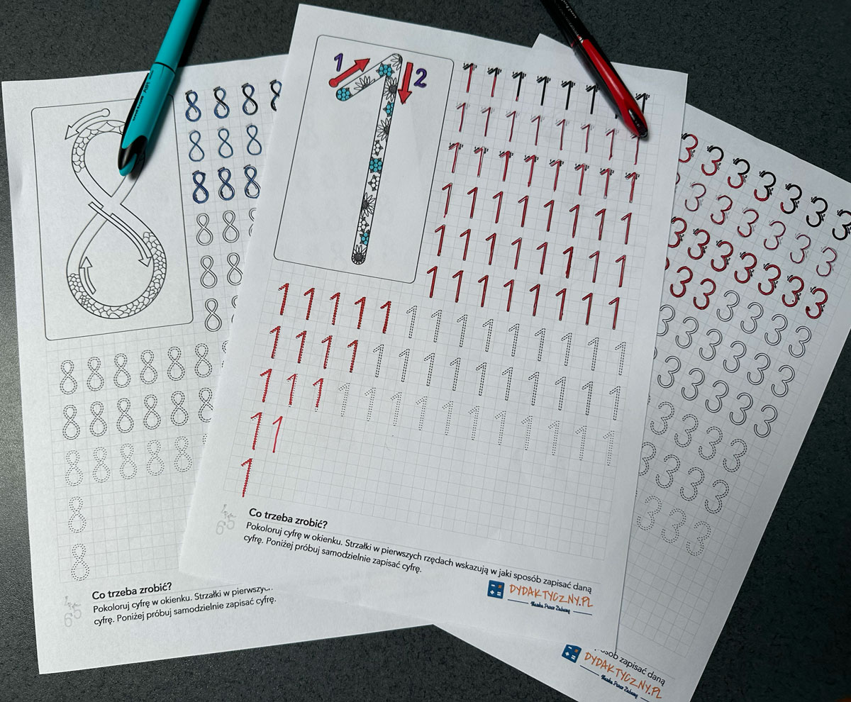 20 Kart Pracy - Ćwiczenie pisania cyfr 5