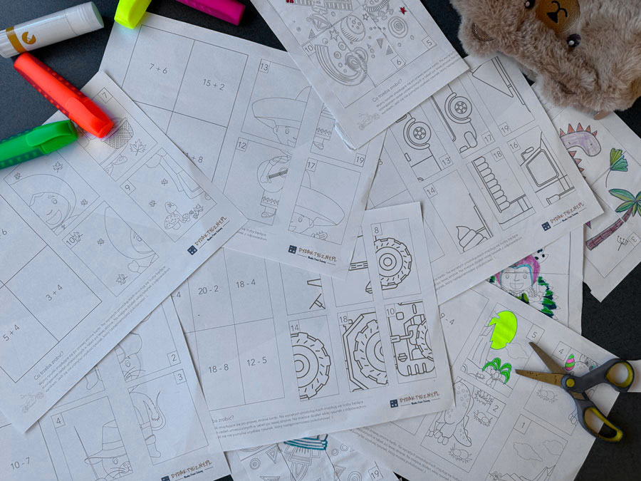 10 Kart Pracy - Puzzle matematyczne - dodawanie/odejmowanie do 20 wycinane-układanki-matematyka