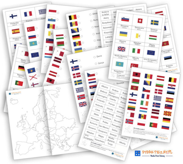 18 Kart Pracy – Flagi, państwa i stolice Europy dydaktyczny