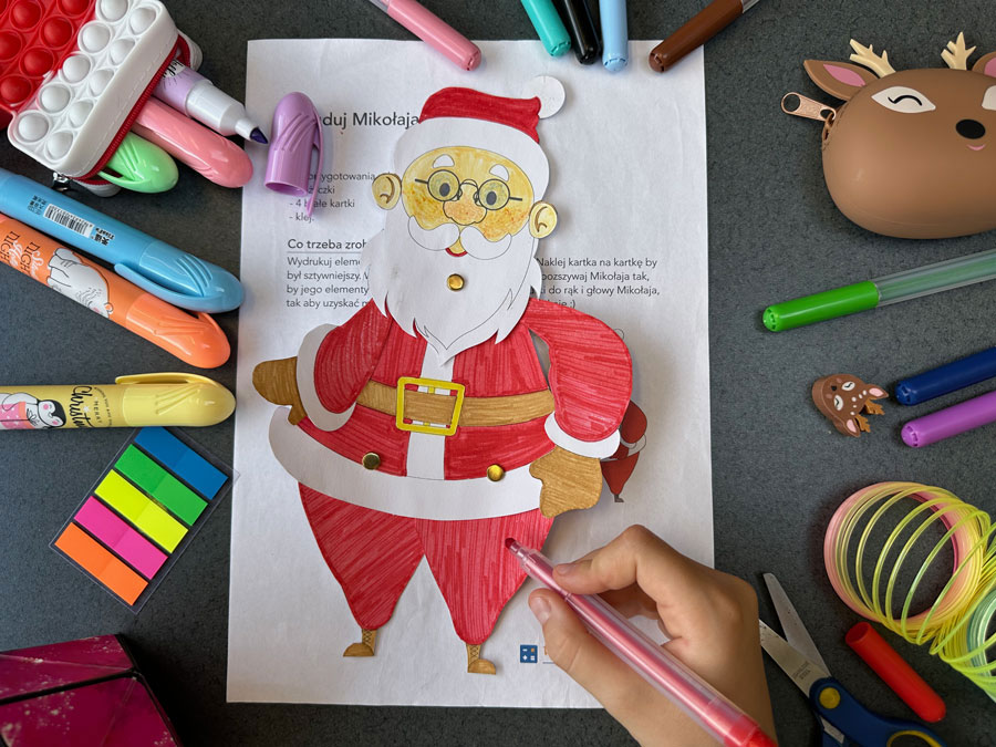 Mikołaj - Wycinanka - Marionetka pacynka-mikolajowa