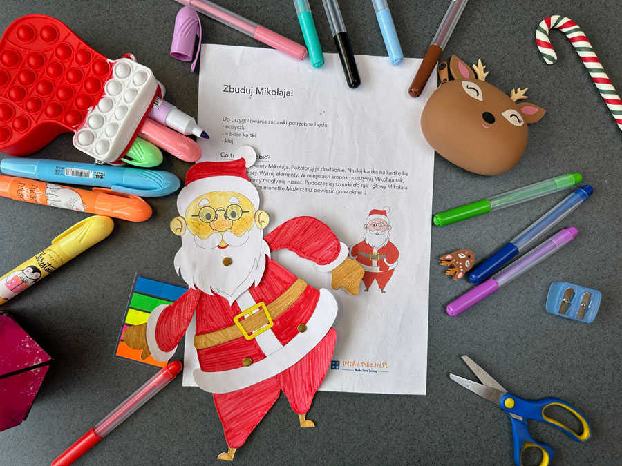 Mikołaj - Wycinanka - Marionetka pacynka-mikolajowa