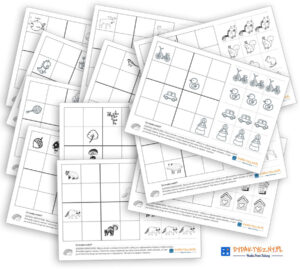 13 Kart z Sudoku graficznym dla najmłodszych Zestaw Sudoku X dydaktyczny