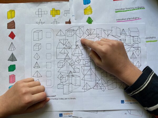 24 Karty Pracy „Bryły – graniastosłupy i ostrosłupy” + domino Karty Pracy Matematyka Bryly dydaktyczny