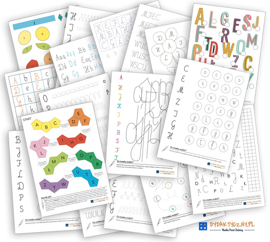 Zestaw 15 Kart Pracy - Pismo odręczne - Rozpoznawanie Liter + Ćwiczenia + 2 Wyjątkowe Gry zestaw-15-kart-pracy-pismo-odreczne-rozpoznawanie-liter-i-cwiczenia-oraz-domino-i-gra-planszowa-dydaktyczny.pl