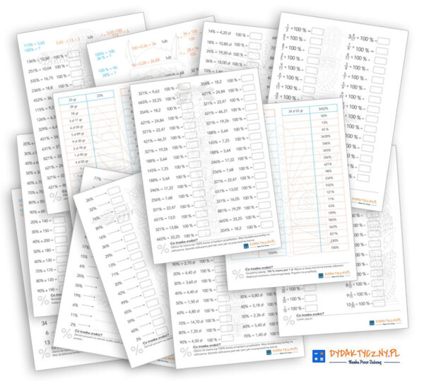 13 Kart Pracy Procenty – Część II –  Ćwiczenia 395 Zadań  dydaktyczny