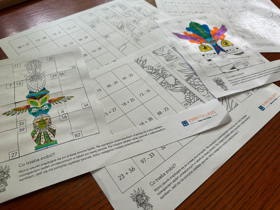 15 Kart Pracy - Puzzle matematyczne - dodawanie i odejmowanie do 100 Puzzle matematyczne – dodawanie i odejmowanie