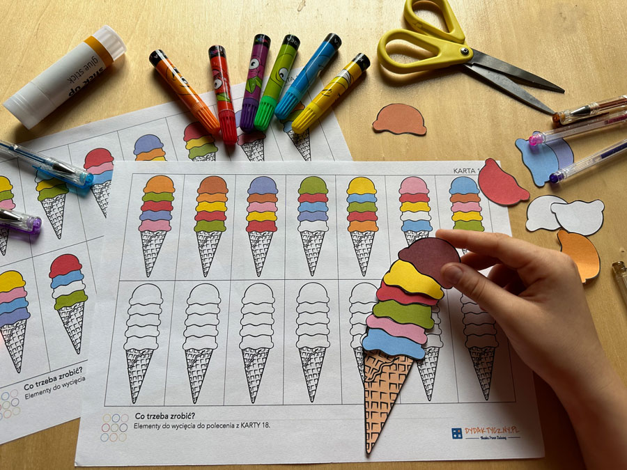 20 Kart Pracy - Trening Pamięci: odwzorowania lody-wycinanki
