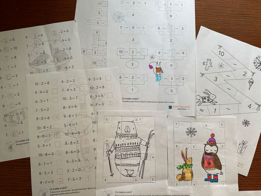 15 Kart Pracy - 240 działań z odejmowania w zakresie 0 - 10 dodawanie-i