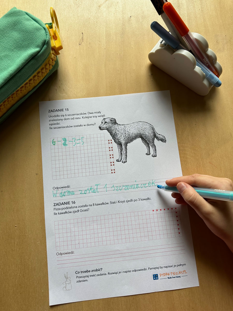 15 Kart Pracy - Zadania tekstowe - dodawanie, odejmowanie w zakresie do 10 zadania-tekstowe