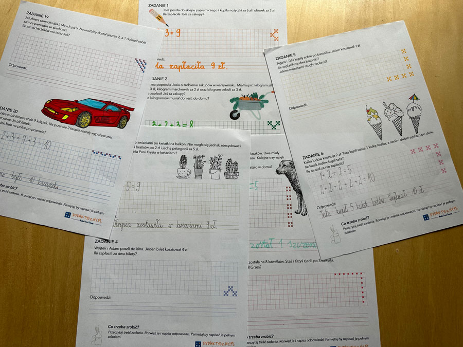 15 Kart Pracy - Zadania tekstowe - dodawanie, odejmowanie w zakresie do 10 zadania-tekstowe