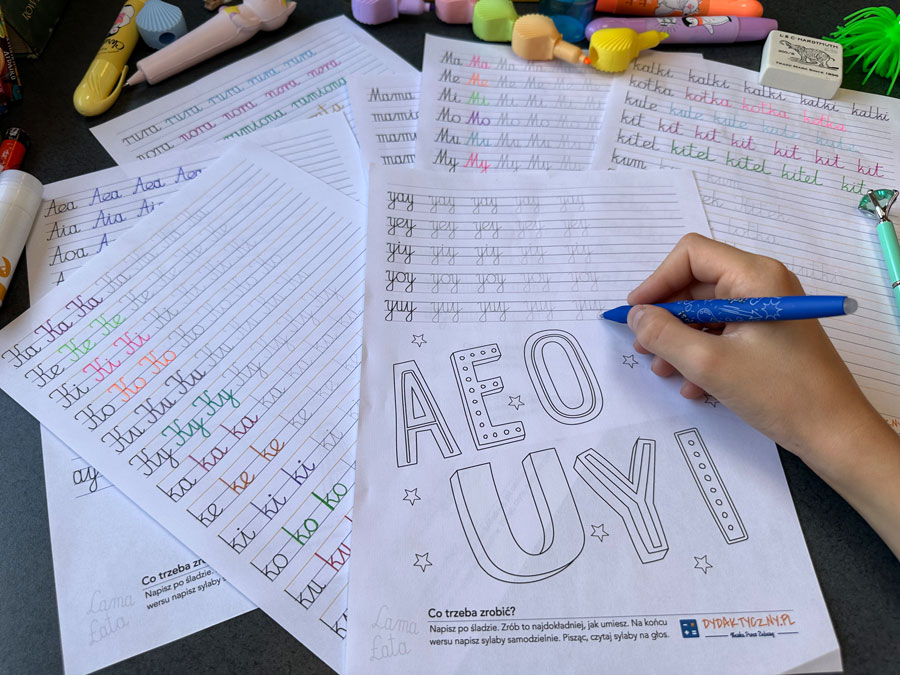 59 Kart Pracy - Sylaby i Wyrazy - Pismo Odręczne - Łączenie liter - Gigantyczny Zestaw Sylaby-i-Wyrazy