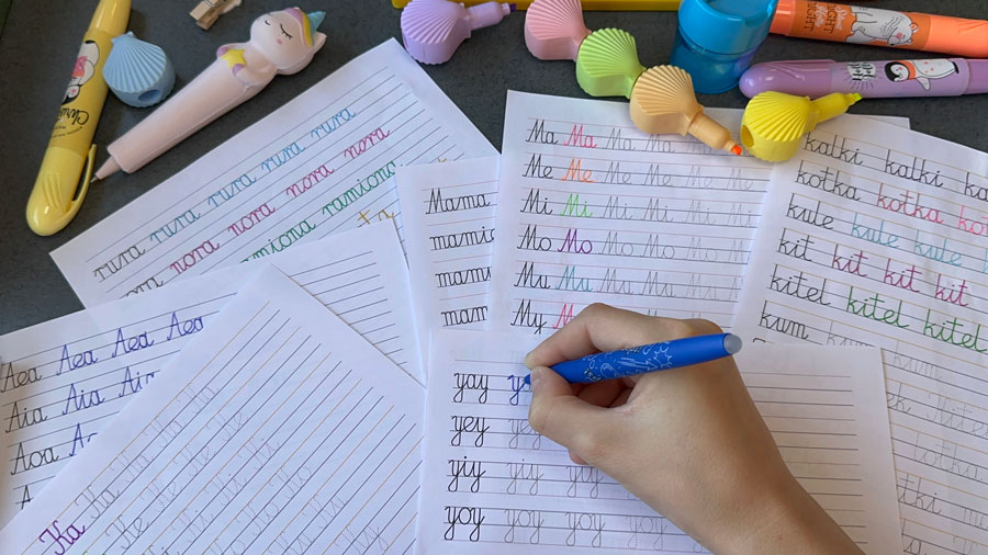 59 Kart Pracy - Sylaby i Wyrazy - Pismo Odręczne - Łączenie liter - Gigantyczny Zestaw Sylaby-i-Wyrazy