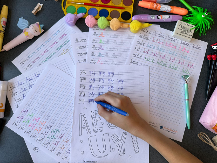 59 Kart Pracy - Sylaby i Wyrazy - Pismo Odręczne - Łączenie liter - Gigantyczny Zestaw Sylaby-i-Wyrazy