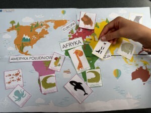 Duży zestaw przyrodniczo-geograficzny "Zwierzęta kontynentów" - Kolory Montessori dydaktyczny