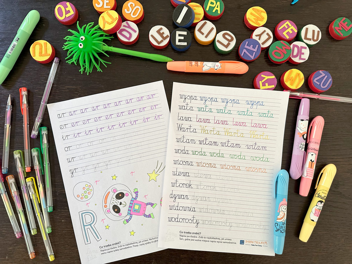 59 Kart Pracy - Sylaby i Wyrazy - Pismo Odręczne - Łączenie liter - Gigantyczny Zestaw literki