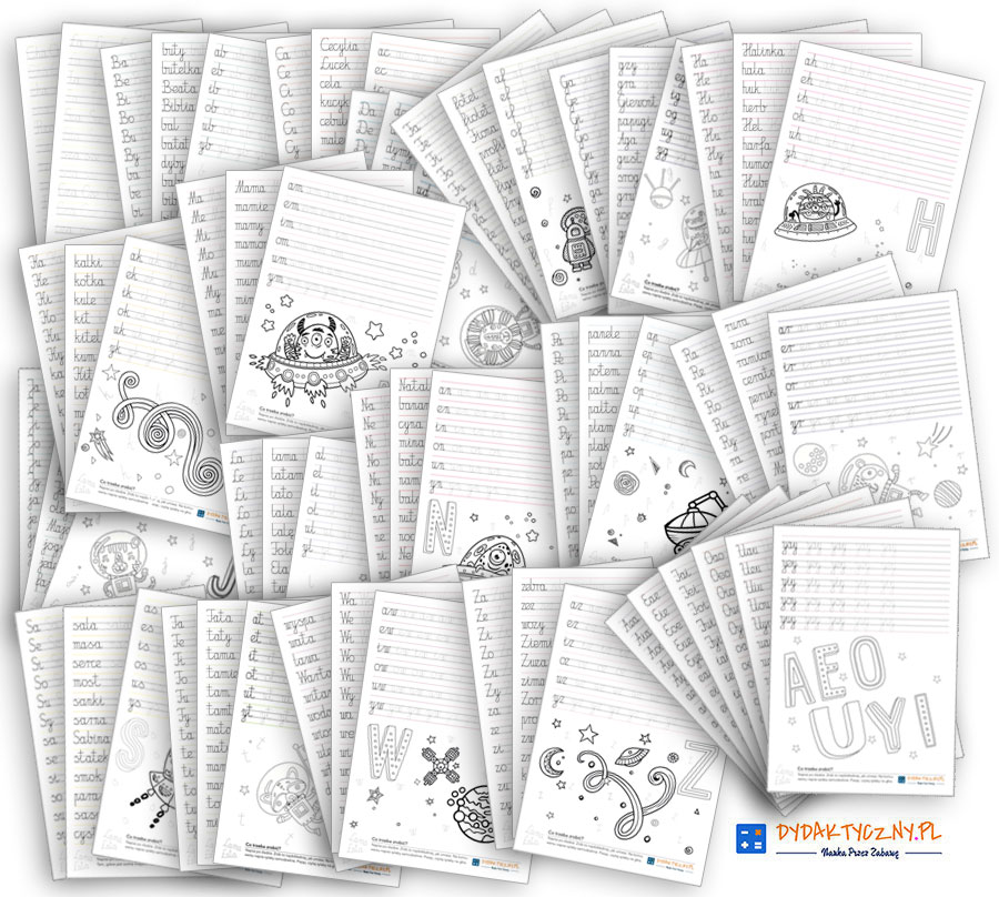 59 Kart Pracy - Sylaby i Wyrazy - Pismo Odręczne - Łączenie liter - Gigantyczny Zestaw laczenie-liter