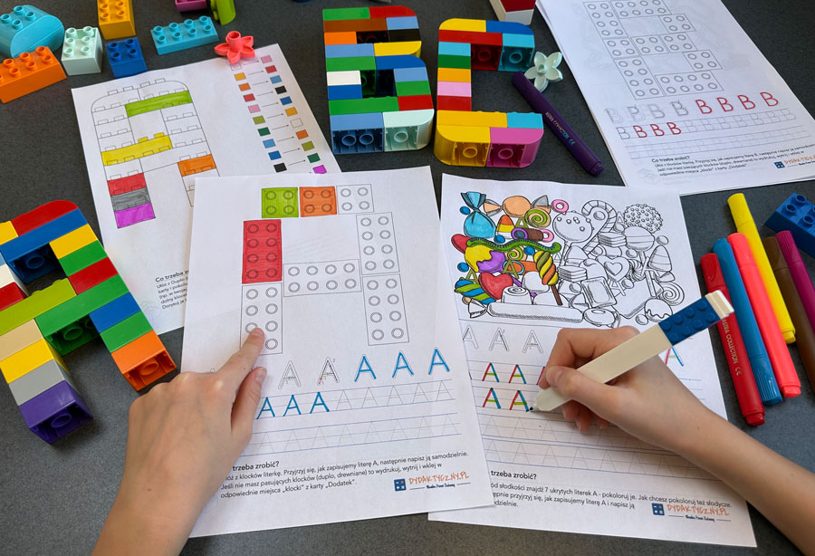 36 Kart Pracy - Alfabet Malucha - Poznajemy litery z klockami - część 1 od A do L Alfabet-ab