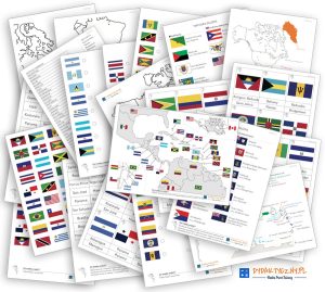21 Kart Pracy - Flagi obu Ameryk - Palcem po mapie  dydaktyczny
