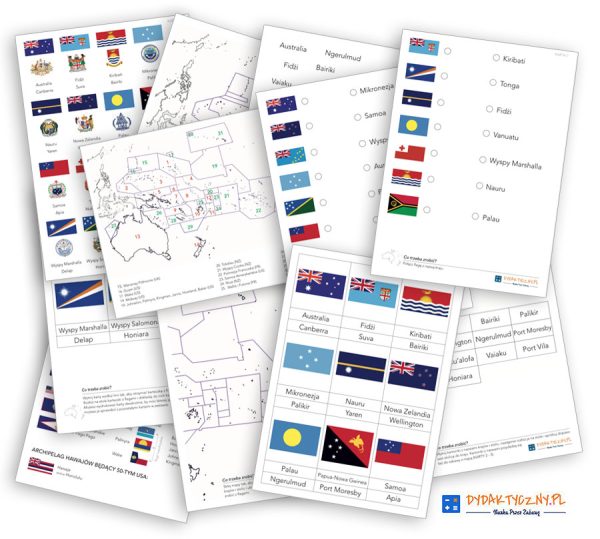 11 Kart Pracy - Flagi państwa i stolice państw Australii i Oceanii - Palcem po mapie cz. V  dydaktyczny