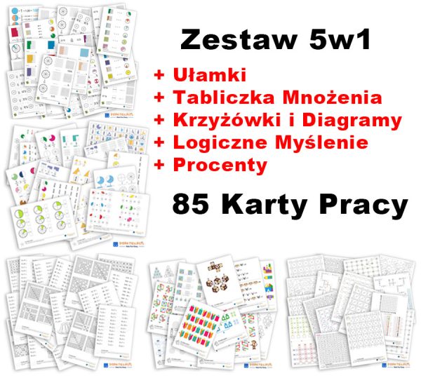 Zestaw 4w1 🙋‍♂️ Ułamki + Krzyżówki i Diagramy + Tabliczka Mnożenia + Logika 😍 (Kopia)  dydaktyczny