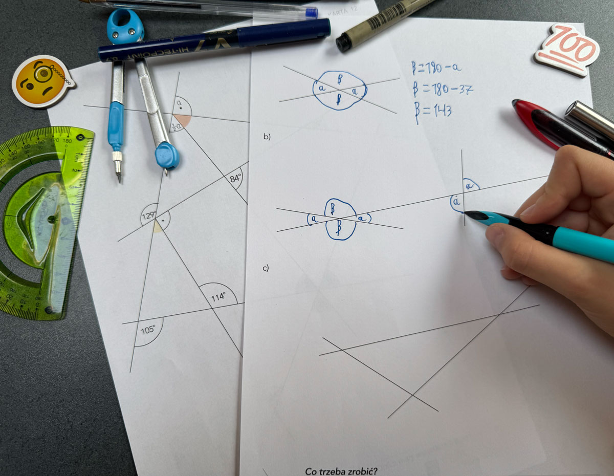 12 Kart Pracy - Właściwości kątów - wierzchołkowe i przystające (+ 6 kart odpowiedzi) 4