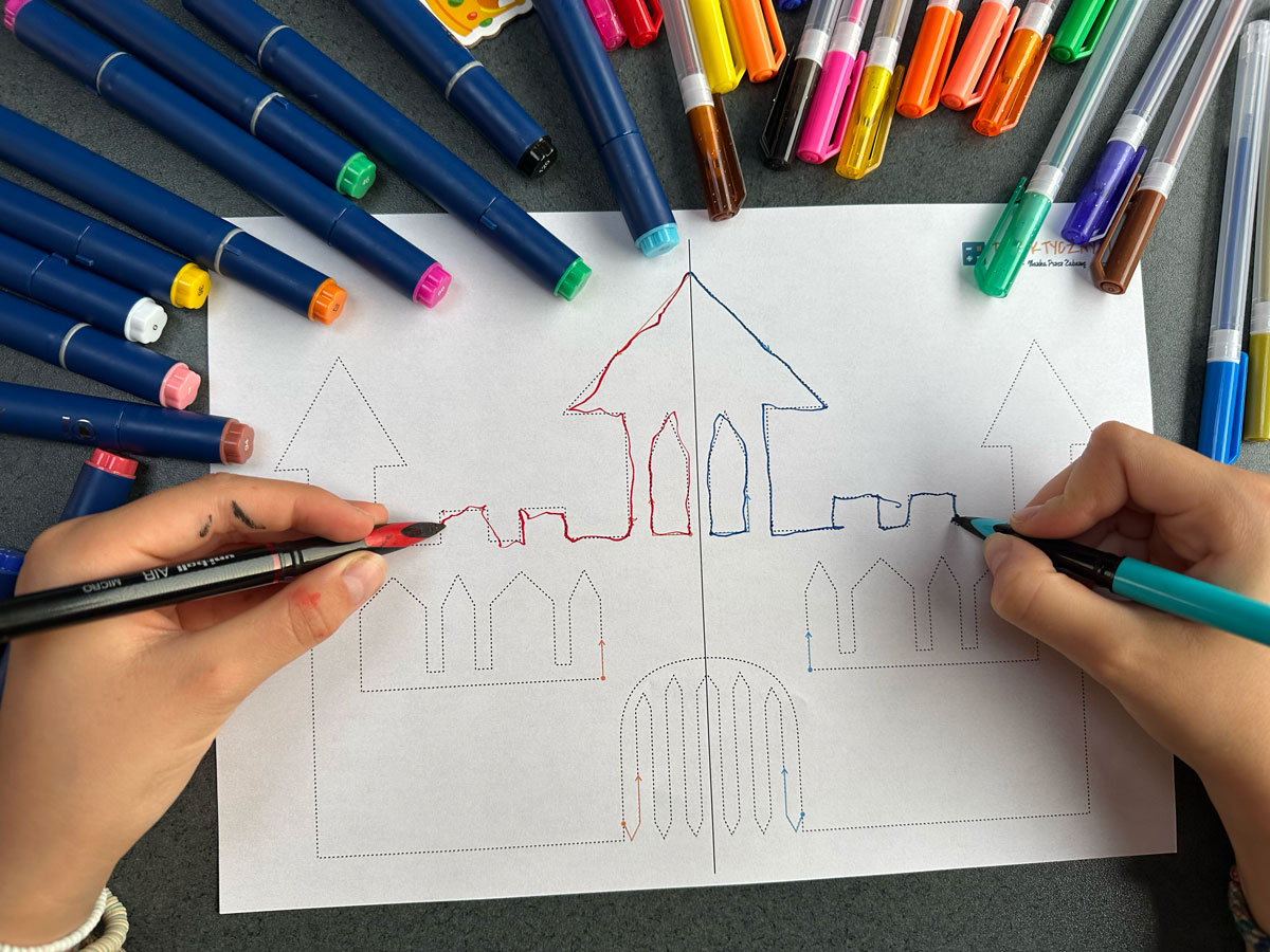 16 Kart Pracy - Rysowanie oburącz dla młodszych - wspomaganie współpracy pomiędzy półkulami mózgu 2