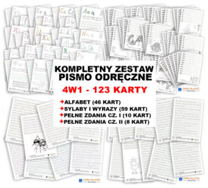 Zestaw Pismo Odręczne 3w1 - Alfabet + Sylaby i Wyrazy + Pełne Zdania - Zawiera 115 kart (Kopia) dydaktyczny